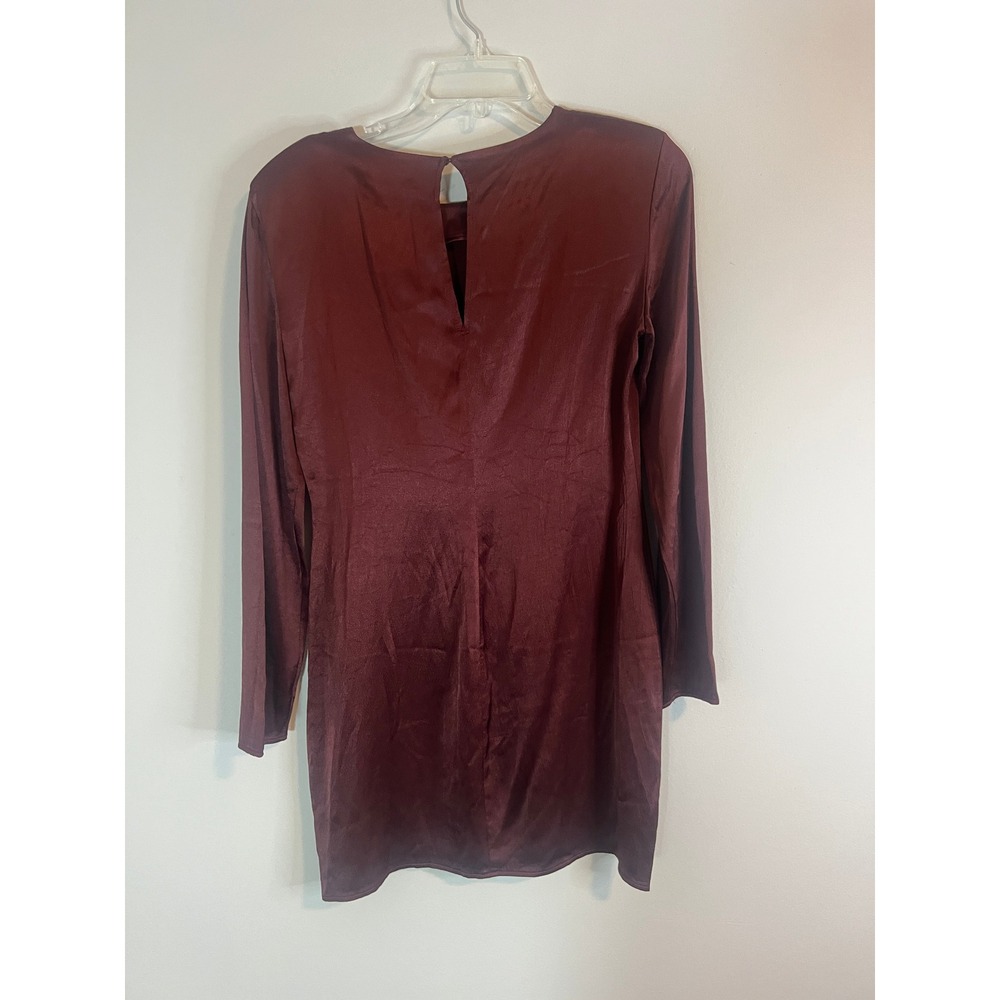 Zara Womens Burgundy Satin Long Sleeve Keyhole Back Mini Dress Size Medium Wine - Picture 3 of 5